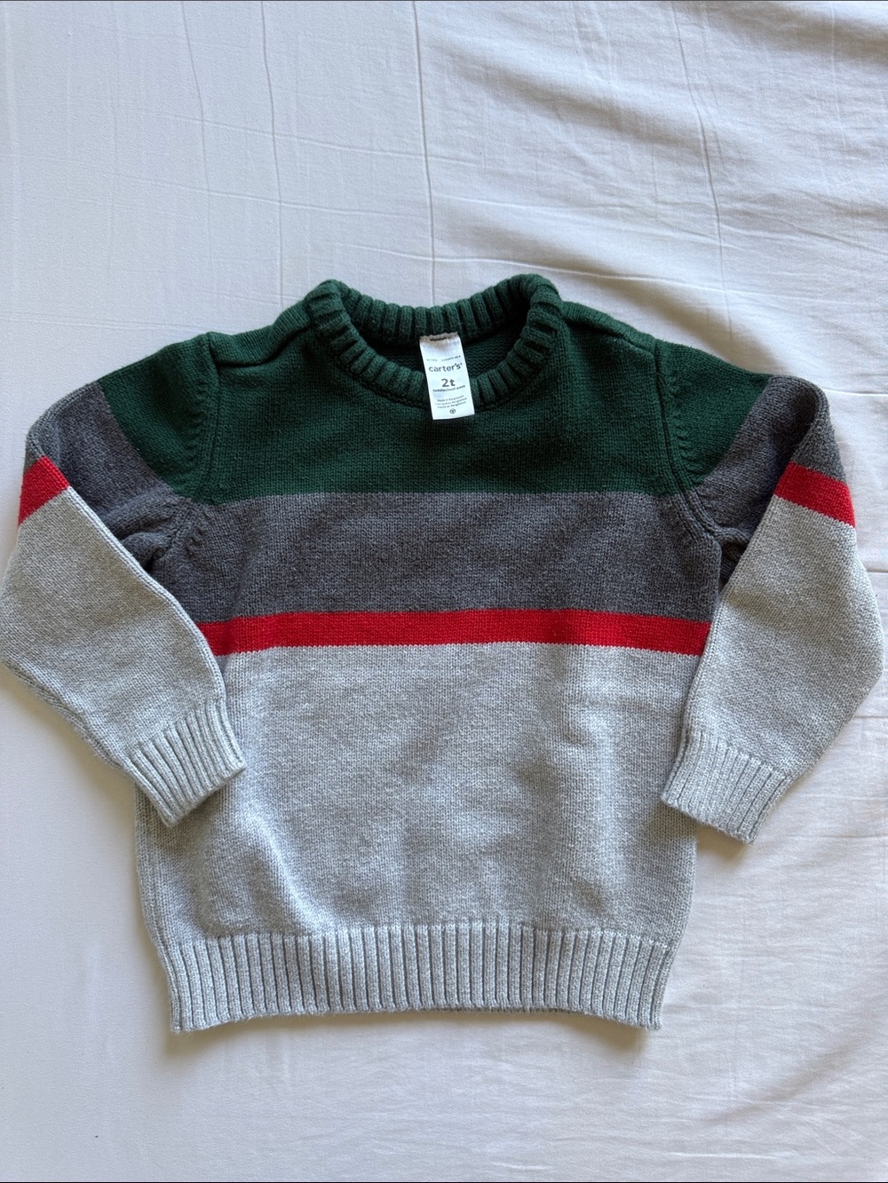 Carter's Green, Gray & Red Striped Crewneck Sweater